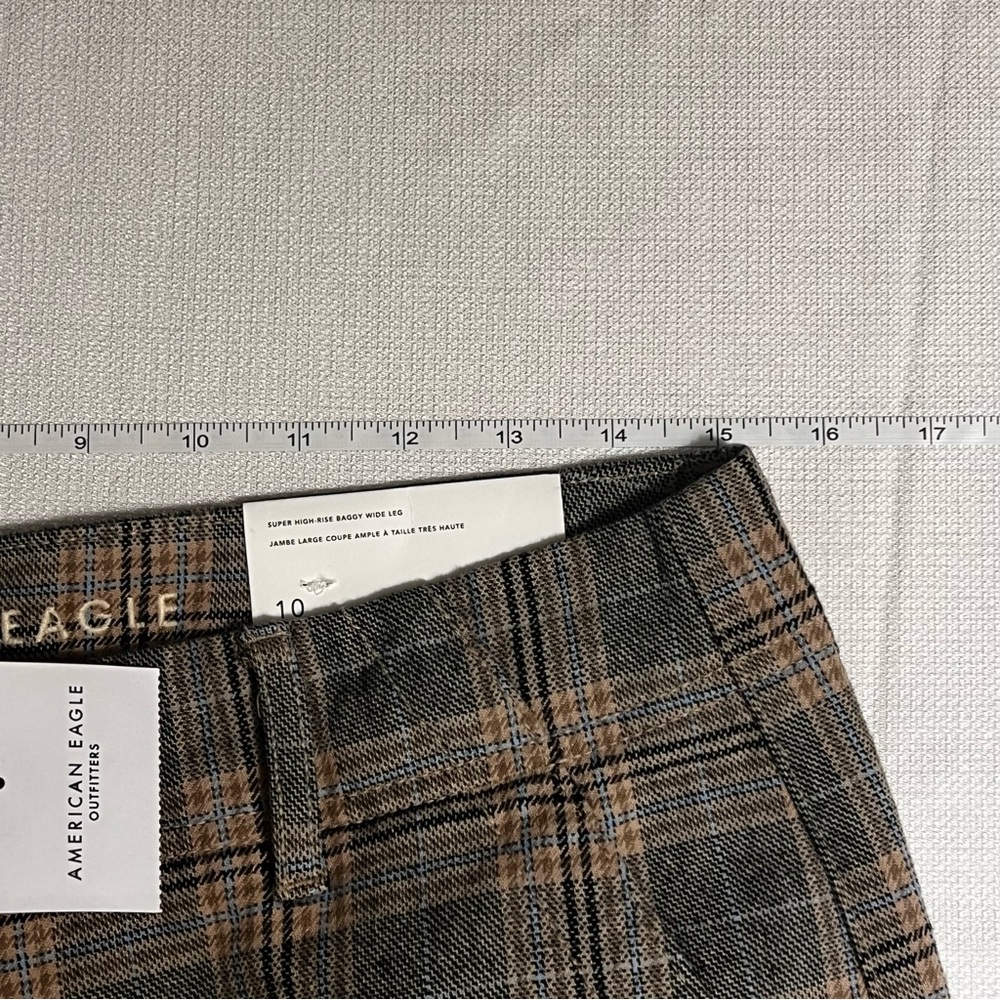American Eagle Super High-Rise Wide-Leg Plaid Brown /Grey Trouser Pants NWT 10 - Picture 12 of 16